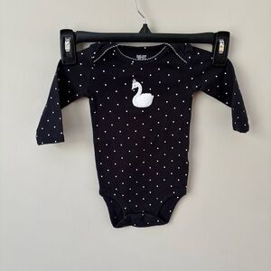 Carter’s Black Polka Dot Baby Onesie with Swan Design 6 Months